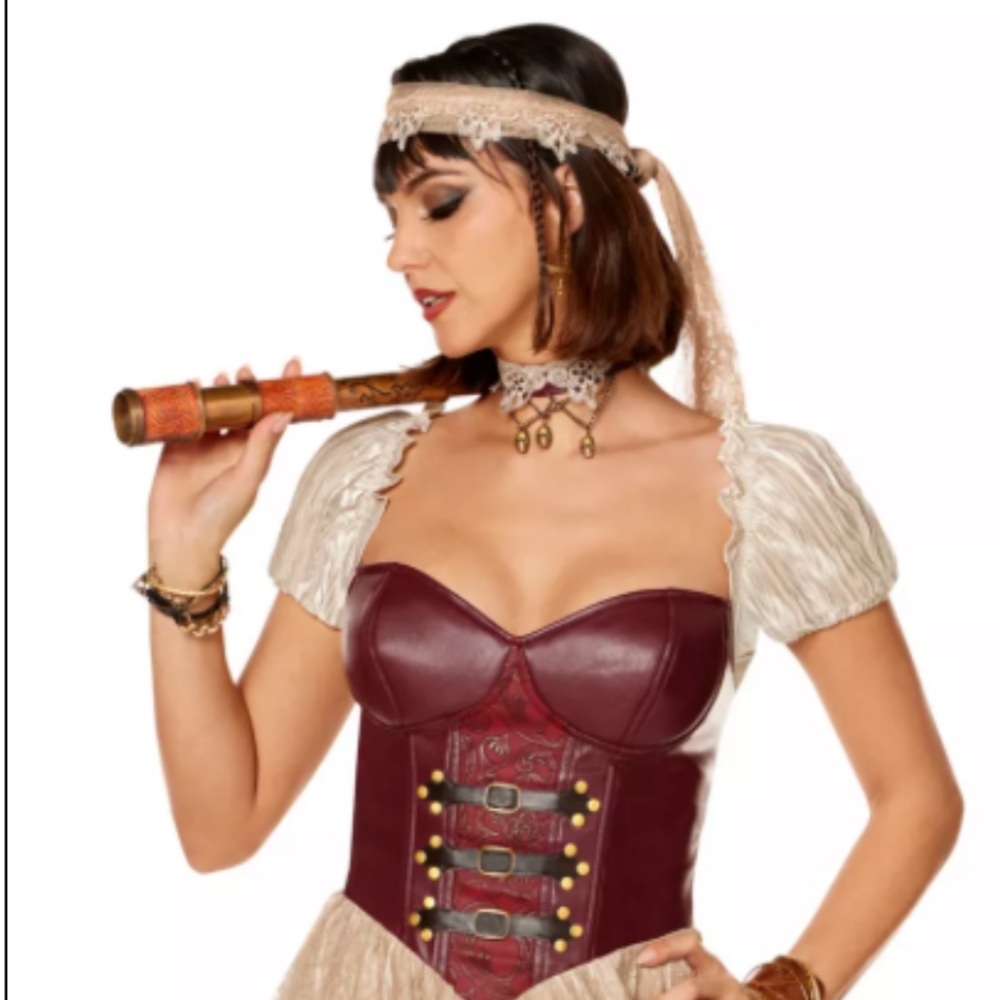 Burgundy Corset with Cream Dress